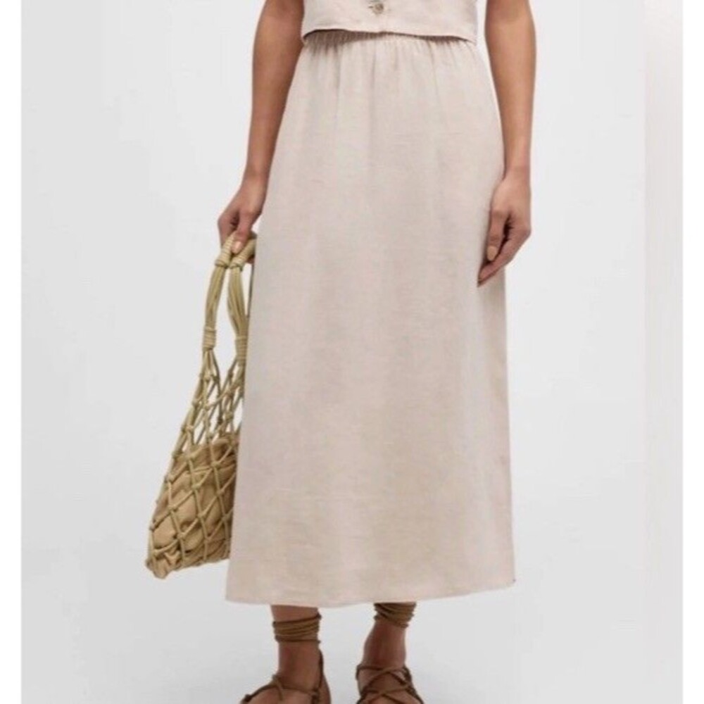 XÍRENA Loretta Linen Midi Skirt in Soft Pink sz S